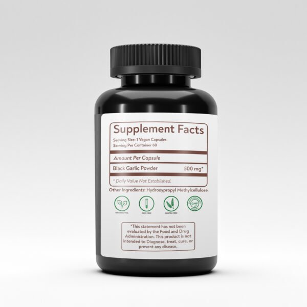 Rushi Herbs Fermented Black Garlic – 500 mg – Aged Antioxidant & Heart Health Support – Odorless Formula – Immune & Cardiovascular Wellness – 60 Vegan Capsules