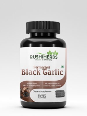 Rushi Herbs Fermented Black Garlic – 500 mg – Aged Antioxidant & Heart Health Support – Odorless Formula – Immune & Cardiovascular Wellness – 60 Vegan Capsules