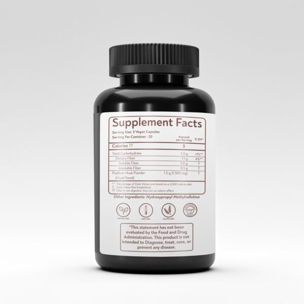 Rushi Herbs Psyllium Husk 2250 mg – Natural Fiber Supplement for Digestive Health, Regularity & Gut Cleanse – 60 Vegan Capsules – Plant-Based Prebiotic Support