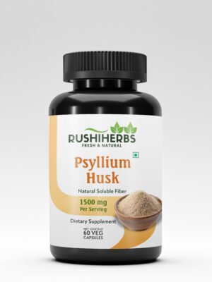 Rushi Herbs Psyllium Husk 2250 mg – Natural Fiber Supplement for Digestive Health, Regularity & Gut Cleanse – 60 Vegan Capsules – Plant-Based Prebiotic Support