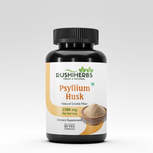 Rushi Herbs Psyllium Husk 2250 mg – Natural Fiber Supplement for Digestive Health, Regularity & Gut Cleanse – 60 Vegan Capsules – Plant-Based Prebiotic Support