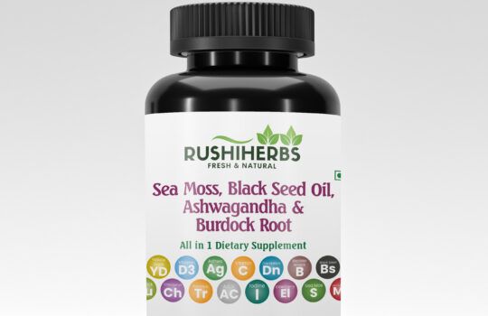 Rushi Herbs Sea Moss, Black Seed, Ashwagandha & Burdock Root Blend with Vitamin C & D3