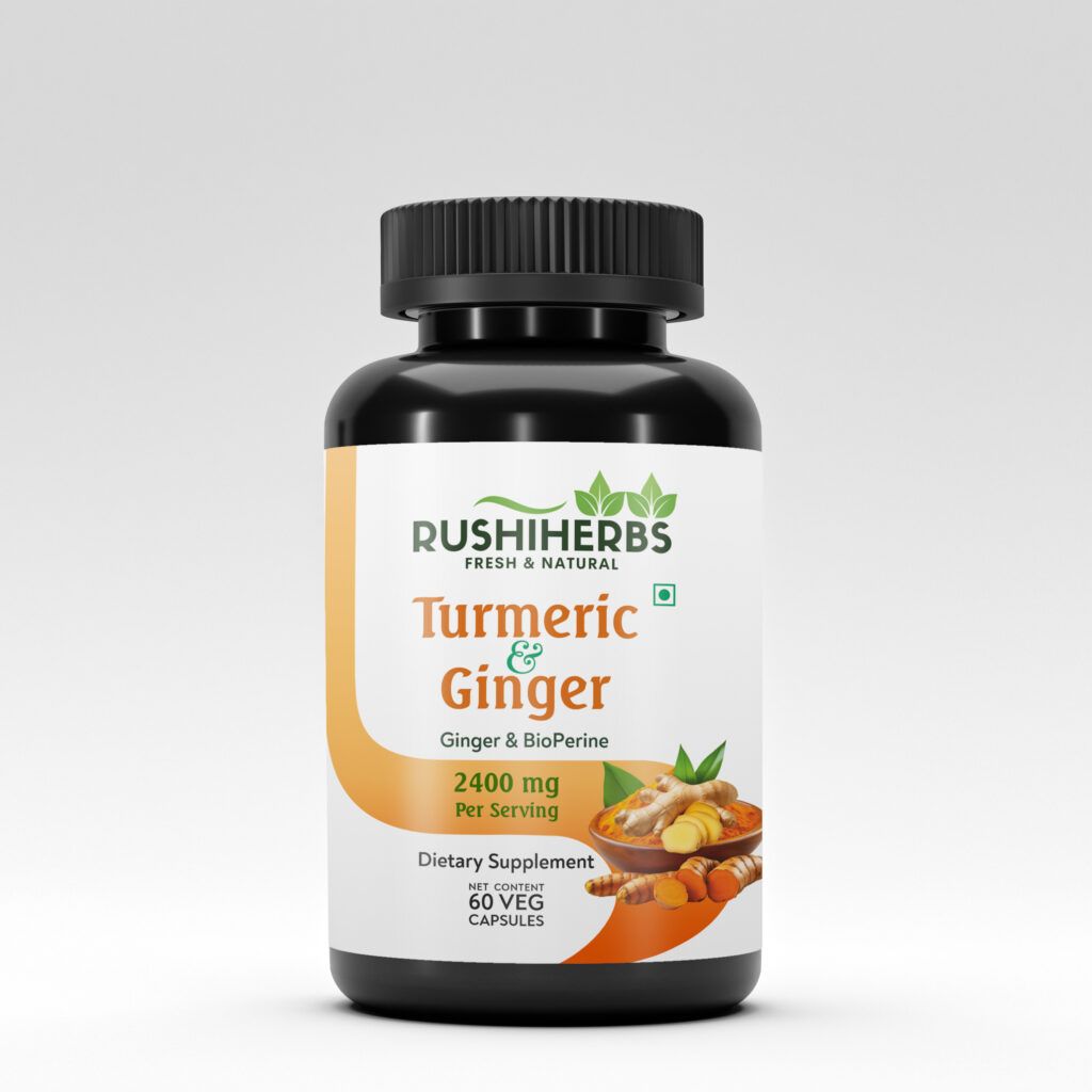 Rushi Herbs Turmeric & Ginger Capsules with Black Pepper - 2400mg - 60 Veg Capsules