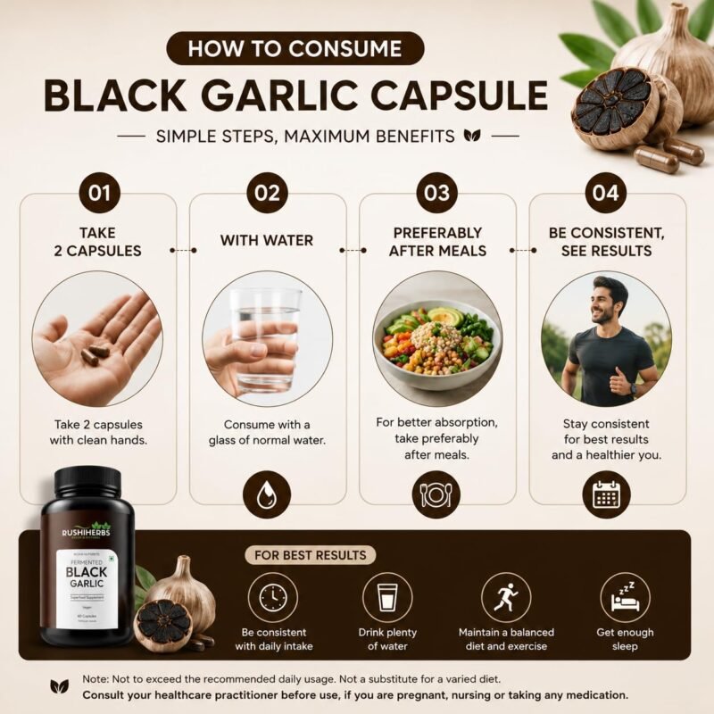 Fermented Black Garlic – Odorless Formula – Immune Support – 60 Vegan Capsules