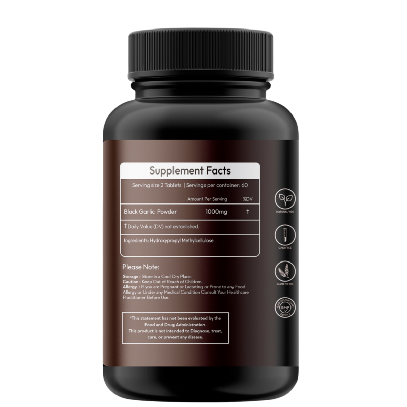 Fermented Black Garlic – Odorless Formula – Immune & Cardiovascular Wellness – 60 Vegan Capsules