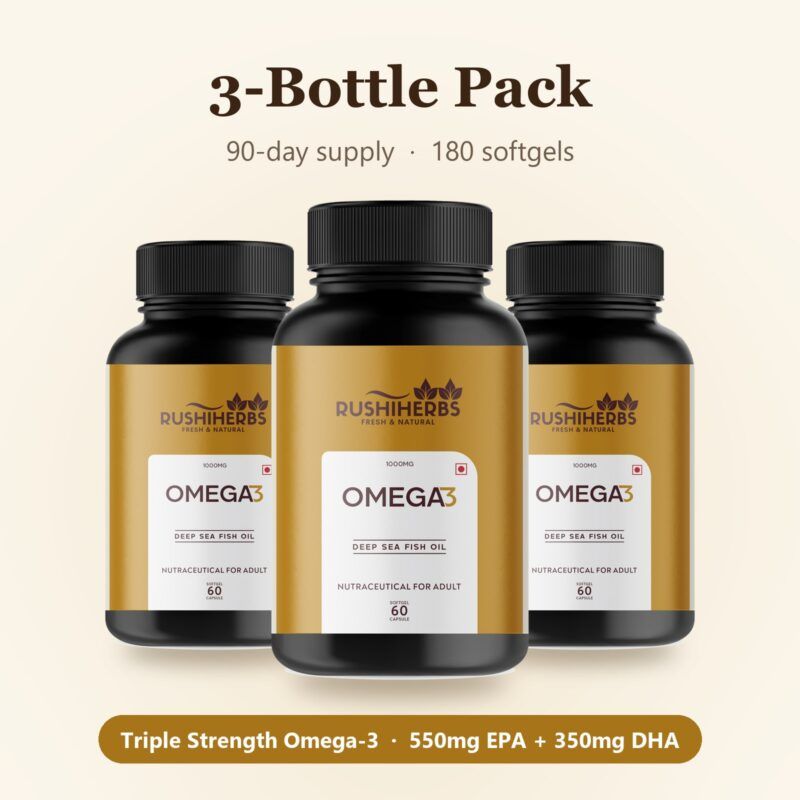 Rushi Herbs Omega-3 Fish Oil 1000mg - Triple Strength, 550mg EPA & 350mg DHA - 60 Softgels