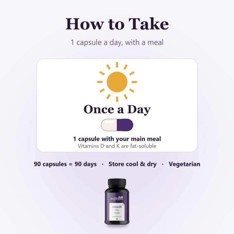 Rushi Herbs Vitamin D3 5000 IU with Vitamin K2 MK-7 200mcg - 90 Veg Capsules