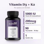 Rushi Herbs Vitamin D3 5000 IU with Vitamin K2 MK-7 200mcg - 90 Veg Capsules