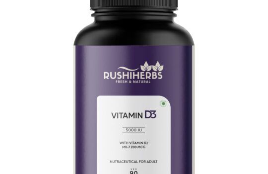 Rushi Herbs Vitamin D3 5000 IU with Vitamin K2 MK-7 200mcg, 90 veg capsules