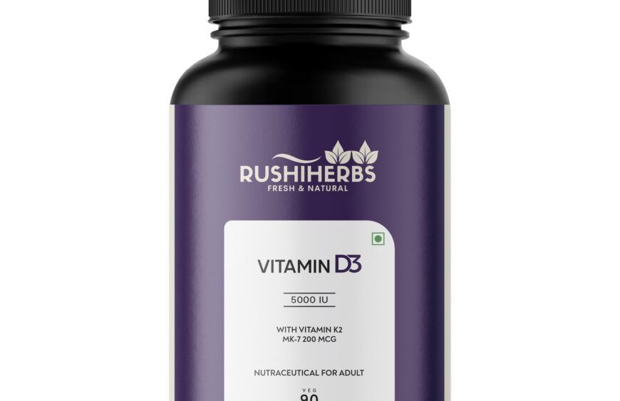 Rushi Herbs Vitamin D3 5000 IU with Vitamin K2 MK-7 200mcg, 90 veg capsules